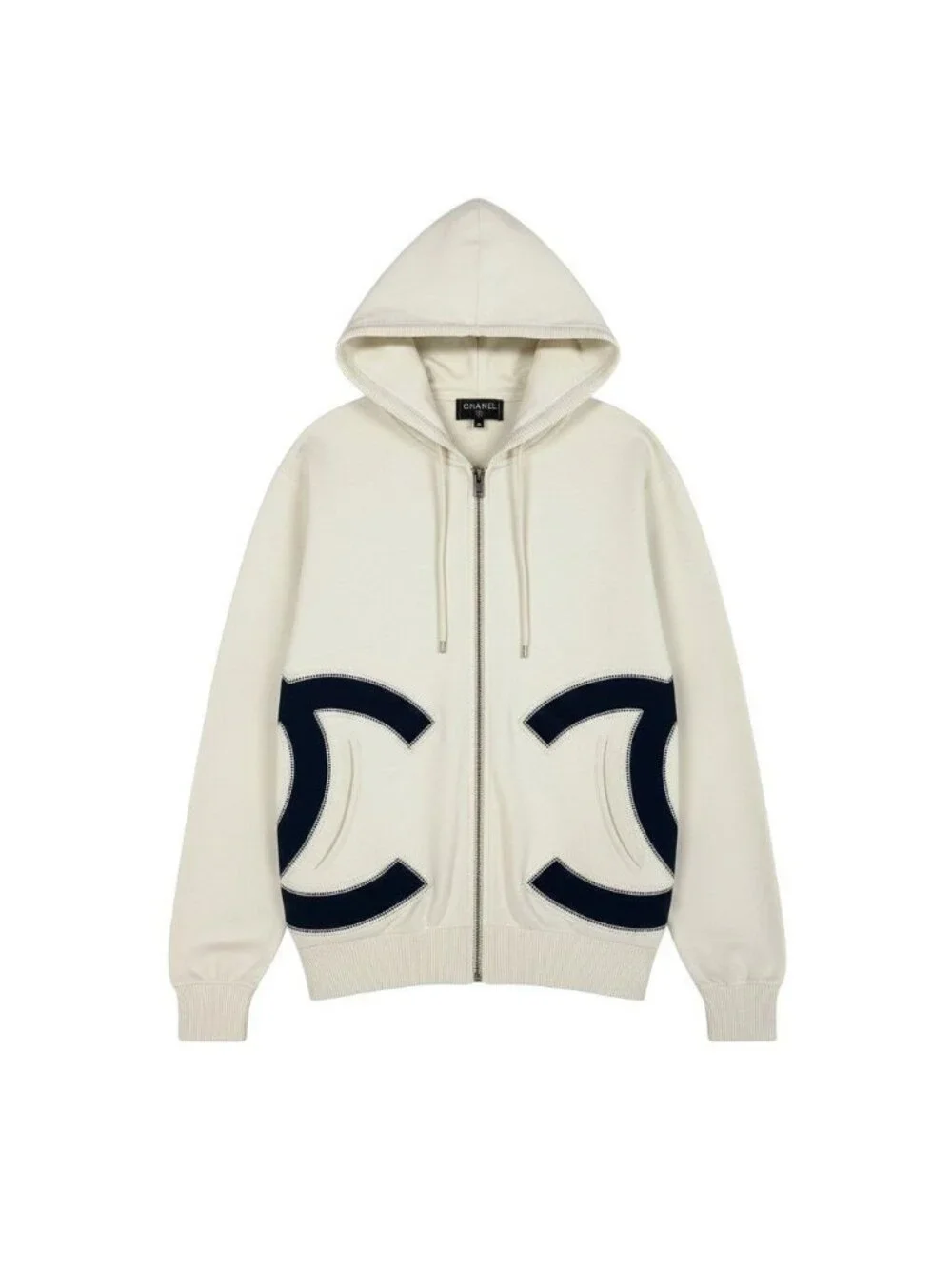 Chanel Ce1 CC Logo Double Zip Hoodie Big White
